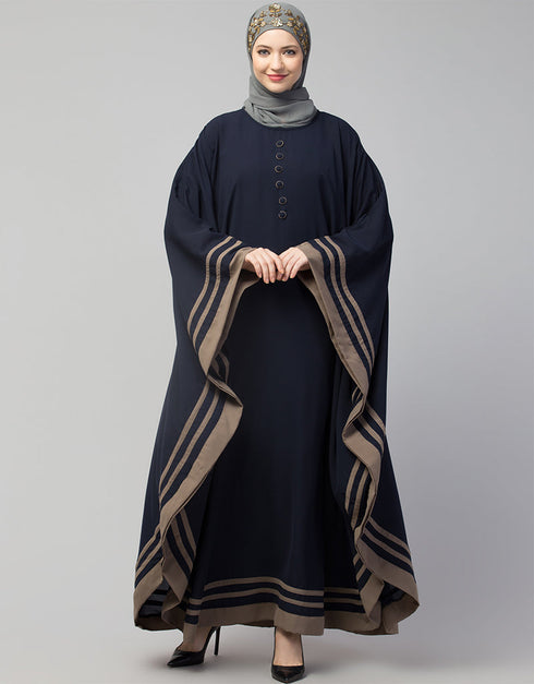 Muslim Free Size Kaftan With Contrast Banding In The Color  Navy Blue